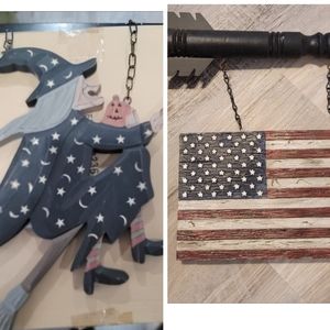 YOU ARE PURCHASING TWO WITCH, USA FLAG AND WOOD HANGER